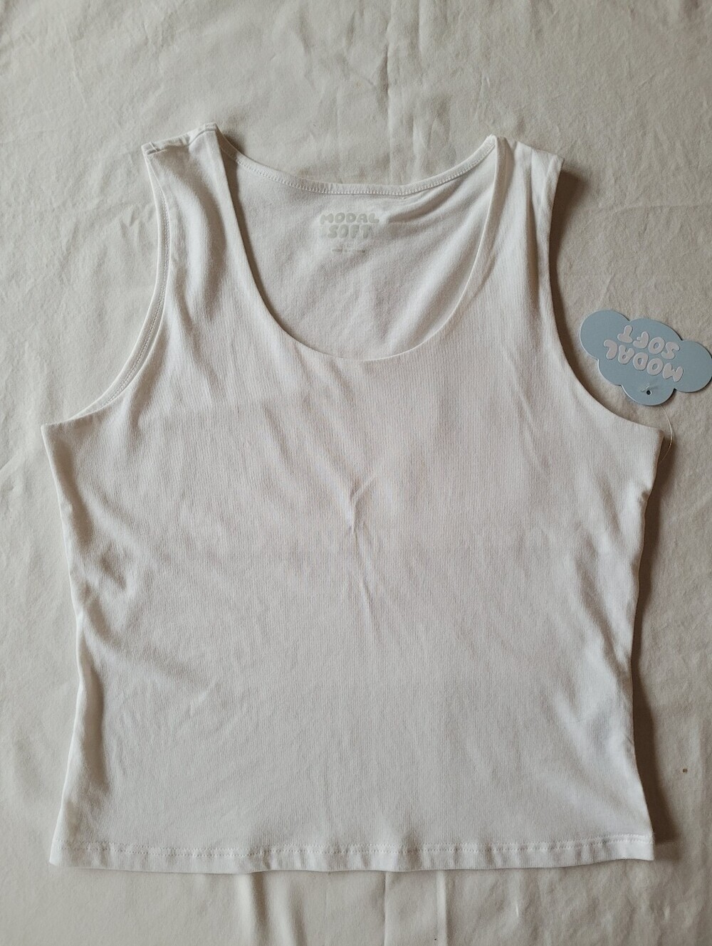 NWT Modal Soft Women's White Ribbed Tank Top Size L